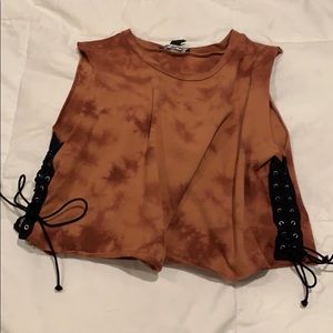 Burnt orange crop top cut off with side tie detail